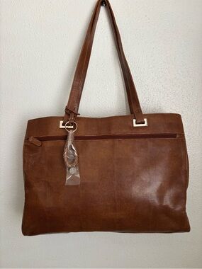Coldwater Creek Brown Textured Leather Tote Bag